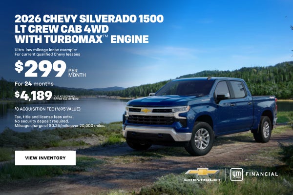 2026 Chevy Silverado 1500 LT Crew Cab 4WD with TurboMax Engine. Ultra-low mileage lease example f...